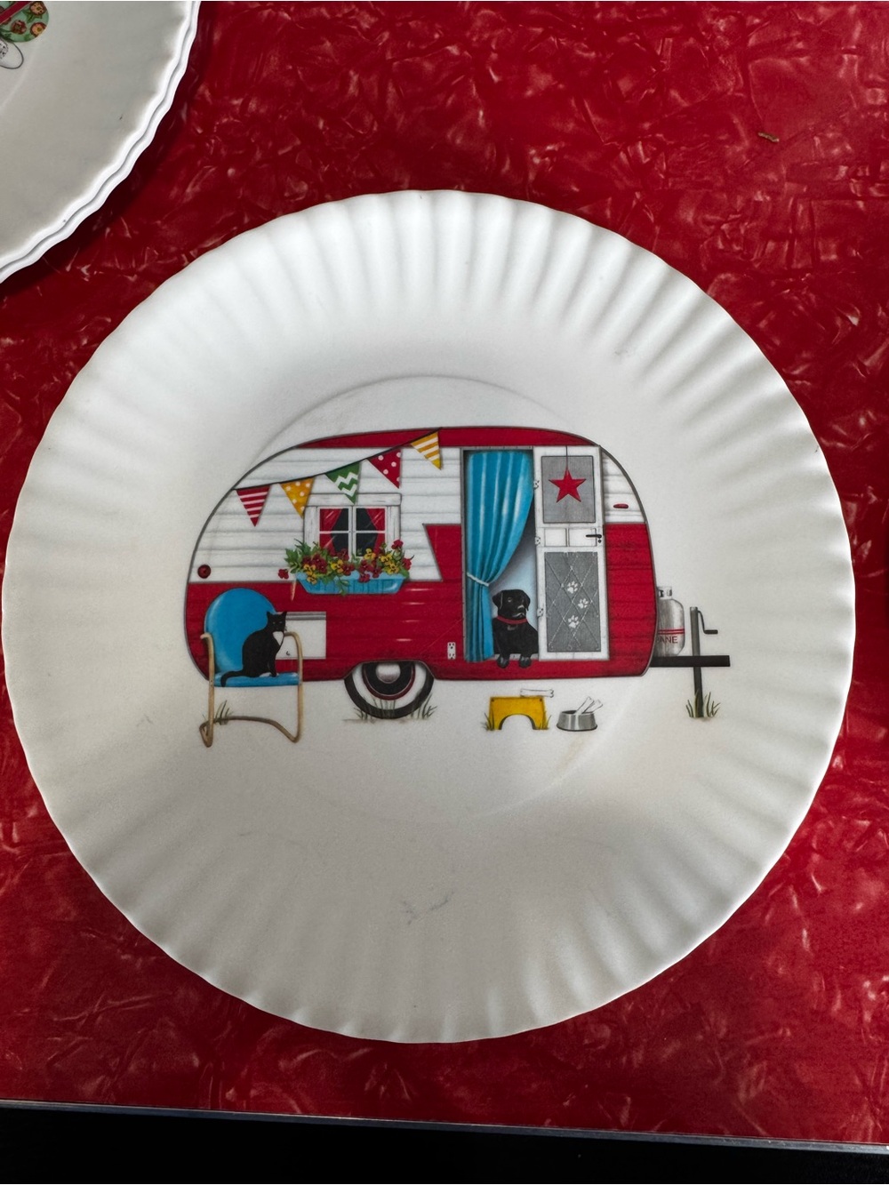 One Hundred 80 Degrees melamine plate set. Vintage motif.